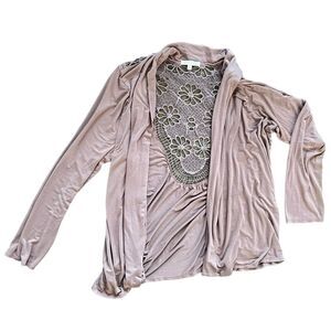 Plus Size Floral Lace Crochet Back Long Sleeve Open Front Cardigan Women size 3X